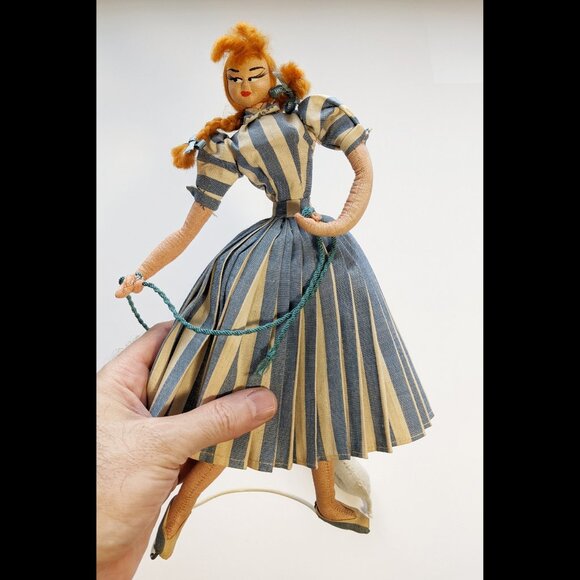 Vintage Cloth Wire Doll Redhead Pigtails Woman Girl with Dog on Leash 11" Cute - Picture 12 of 12